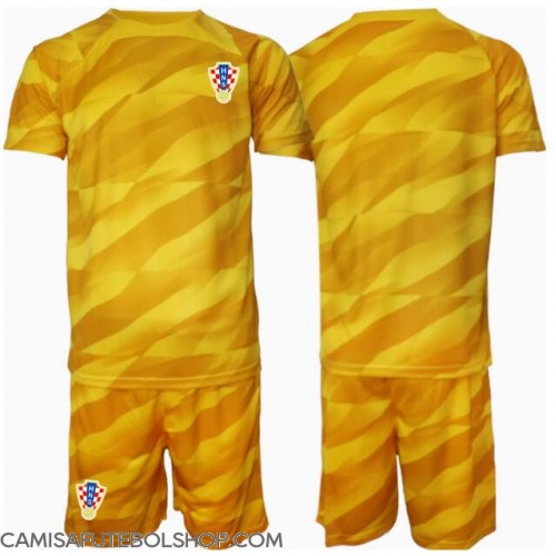 Camisa de time de futebol Croácia Goleiro Replicas 1º Equipamento Infantil Europeu 2024 Manga Curta (+ Calças curtas)